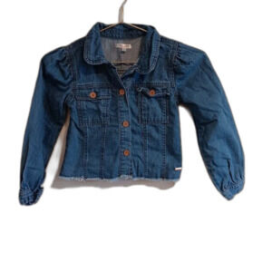 Tahari Girl Size 7 Blue Denim Chambray Jean button up Long Sleeve shirt